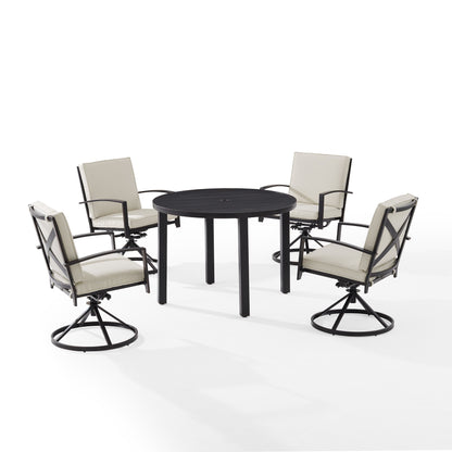 Crosley Kaplan 5Pc Outdoor Metal Round Dining Set- Table & 4 Swivel Chairs
