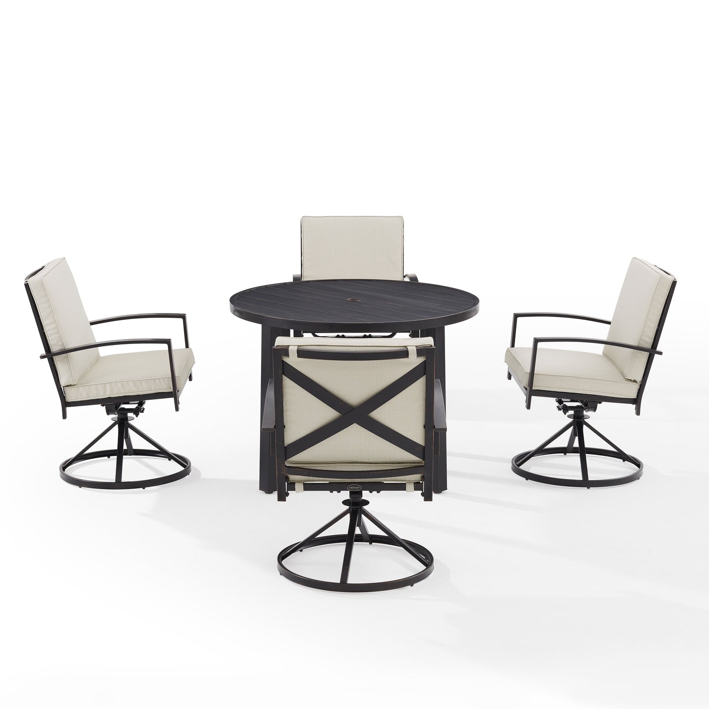 Crosley Kaplan 5Pc Outdoor Metal Round Dining Set- Table & 4 Swivel Chairs