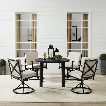 Crosley Kaplan 5Pc Outdoor Metal Round Dining Set- Table & 4 Swivel Chairs