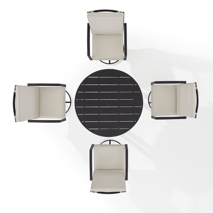 Crosley Kaplan 5Pc Outdoor Metal Round Dining Set- Table & 4 Swivel Chairs