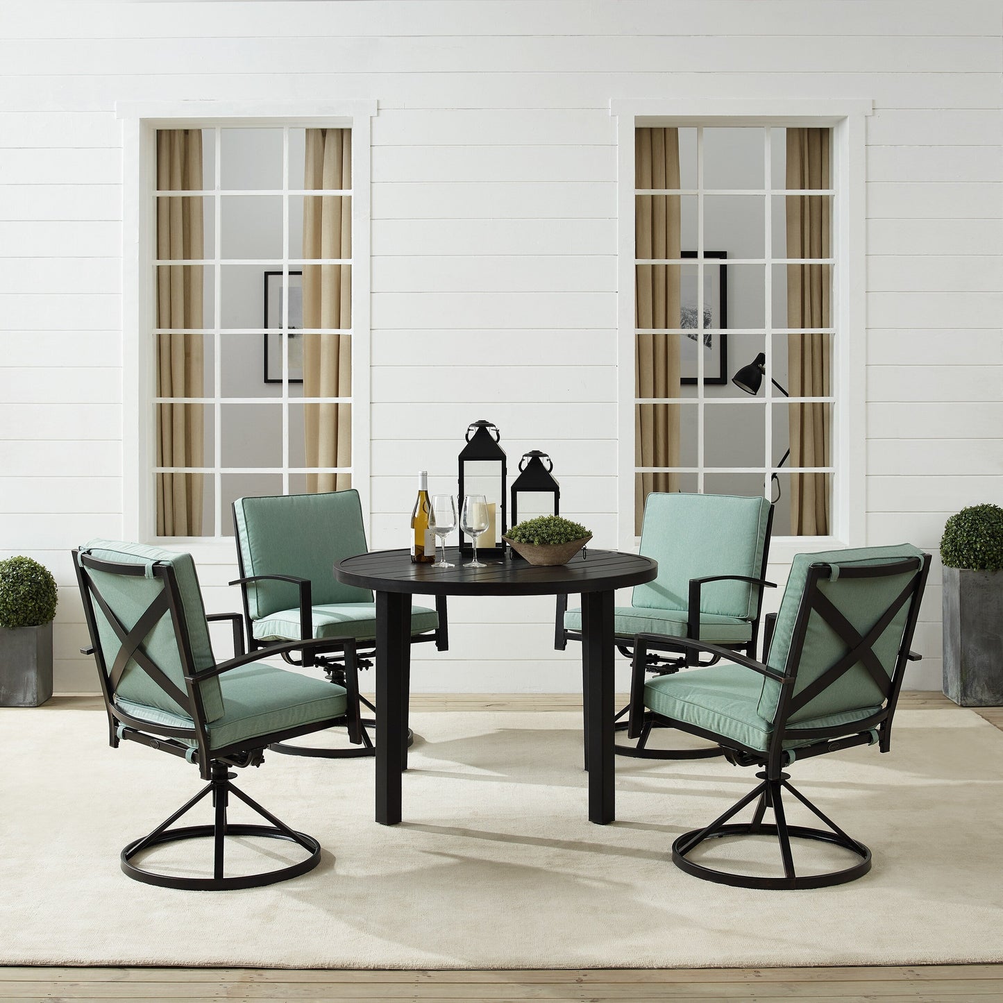 Crosley Kaplan 5Pc Outdoor Metal Round Dining Set- Table & 4 Swivel Chairs