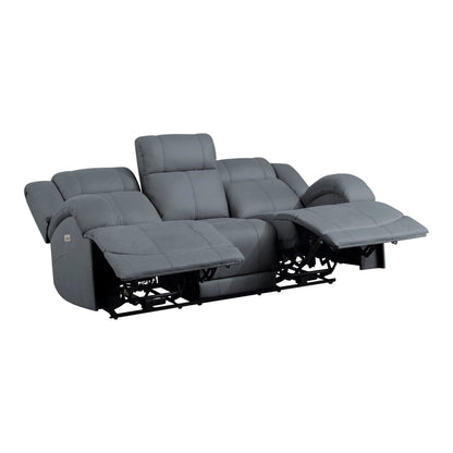 Kate 82 Inch Power Double Recliner Sofa, USB Ports, Blue Microfiber, Wood