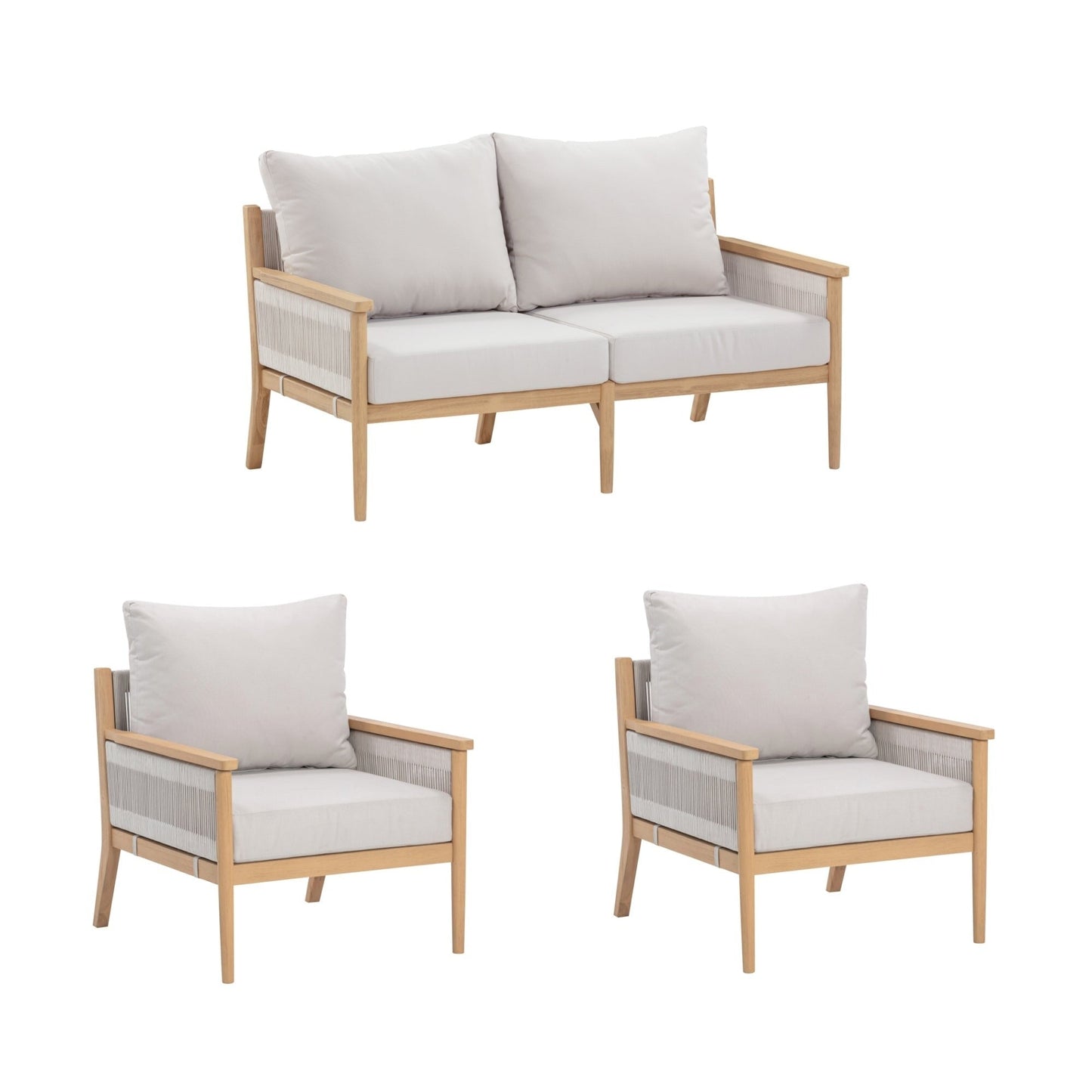 Kayden Bohemian 3-Piece Patio Conversation Set, Outdoor Loveseat and Chair Set with Solid Acacia Wood Frame