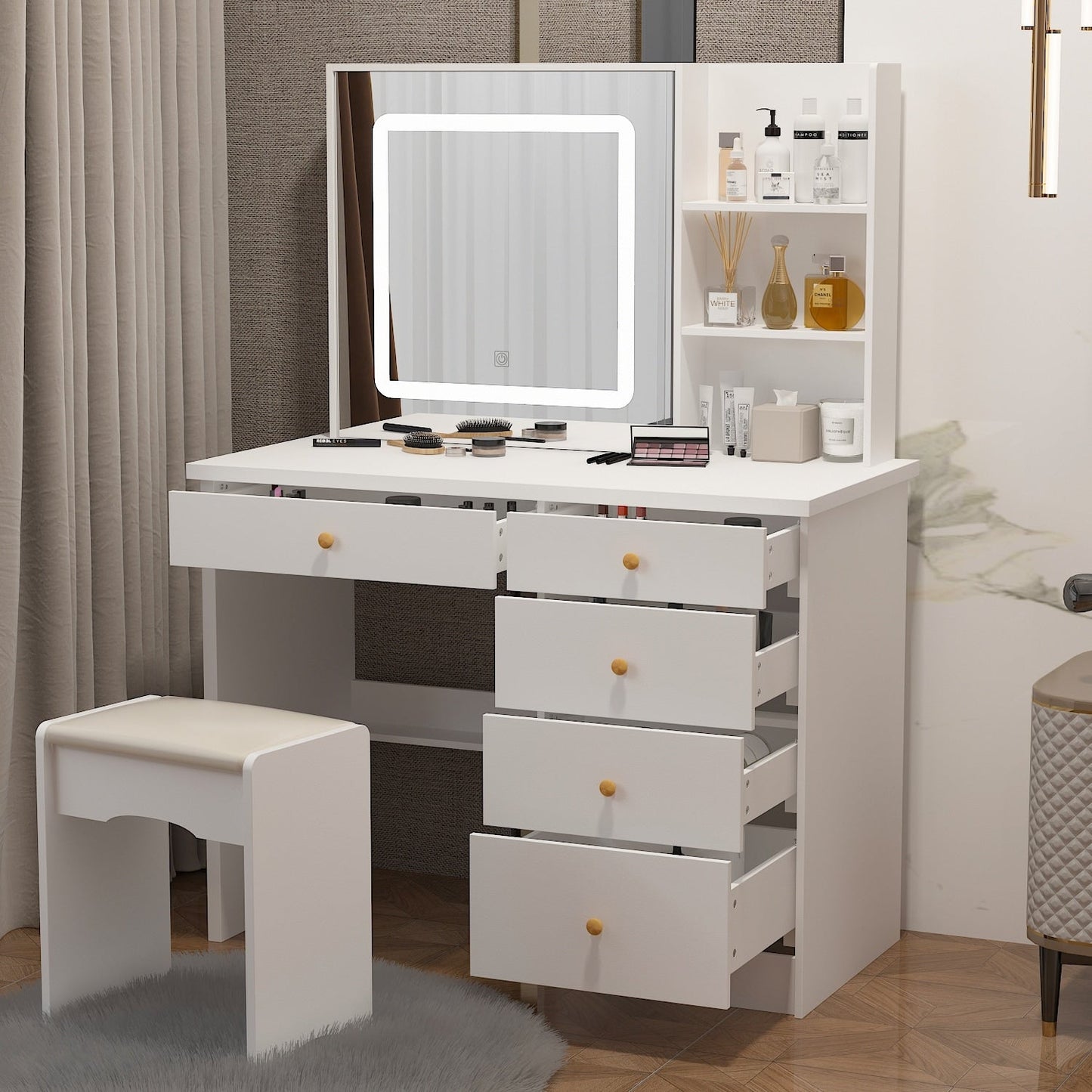 Kerrogee Makeup Vanity Set with Adjustable Lighted Mirror & Stool - 39.4L x 19.7W x 53.5H