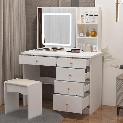 Kerrogee Makeup Vanity Set with Adjustable Lighted Mirror & Stool - 39.4L x 19.7W x 53.5H