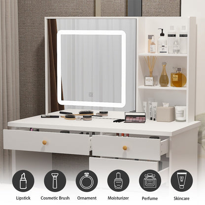 Kerrogee Makeup Vanity Set with Adjustable Lighted Mirror & Stool - 39.4L x 19.7W x 53.5H