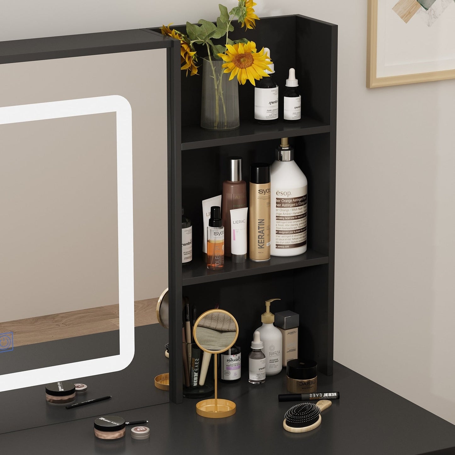 Kerrogee Makeup Vanity Set with Adjustable Lighted Mirror & Stool - 39.4L x 19.7W x 53.5H