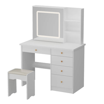Kerrogee Makeup Vanity Set with Adjustable Lighted Mirror & Stool - 39.4L x 19.7W x 53.5H