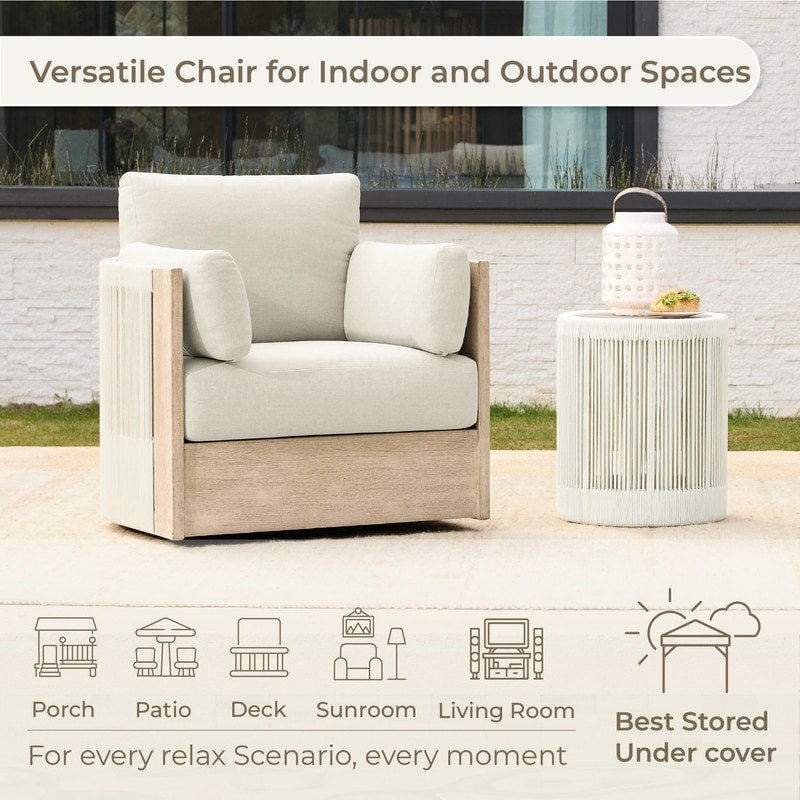 Khloe Outdoor Wood Patio Furniture Swivel Chair