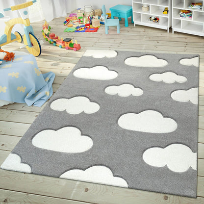 Kids Rug with Clouds in Pastel Colors for Children's Room or Nursery