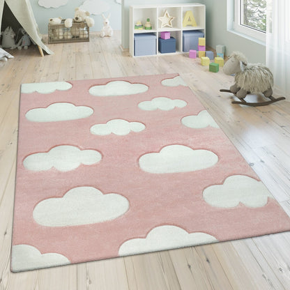 Kids Rug with Clouds in Pastel Colors for Children's Room or Nursery