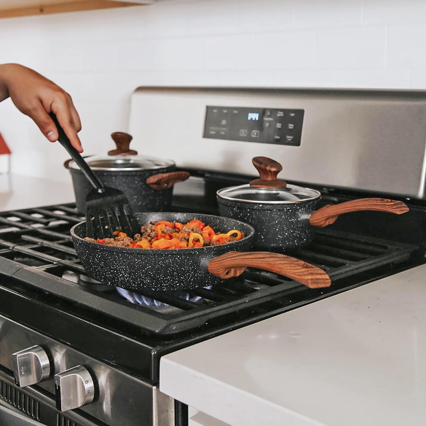 Kitchen Cookware Sets Nonstick, 12 Piece Pots and Pans Set Granite Cooking Set