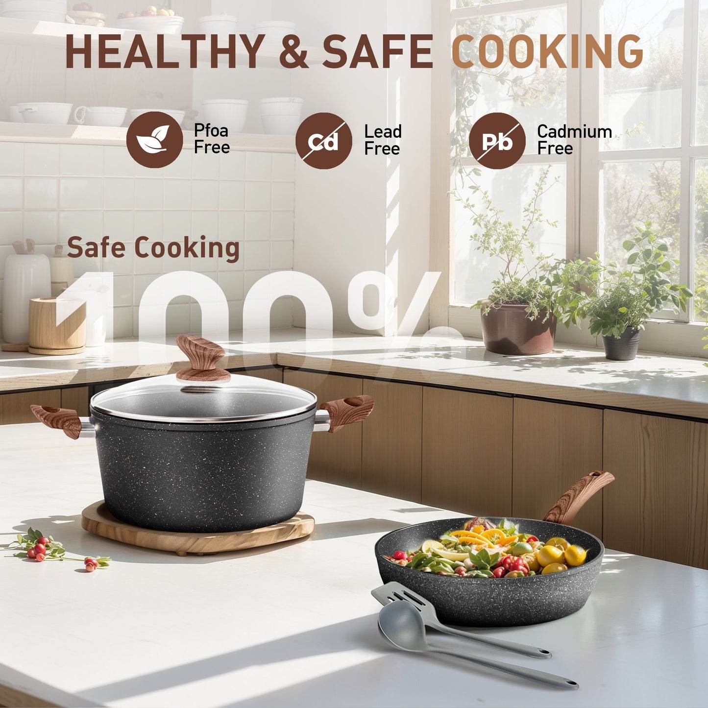 Kitchen Granite Cookware Set, Cooking Pans Set Non-Stick Pots 12/15/30-piece Set