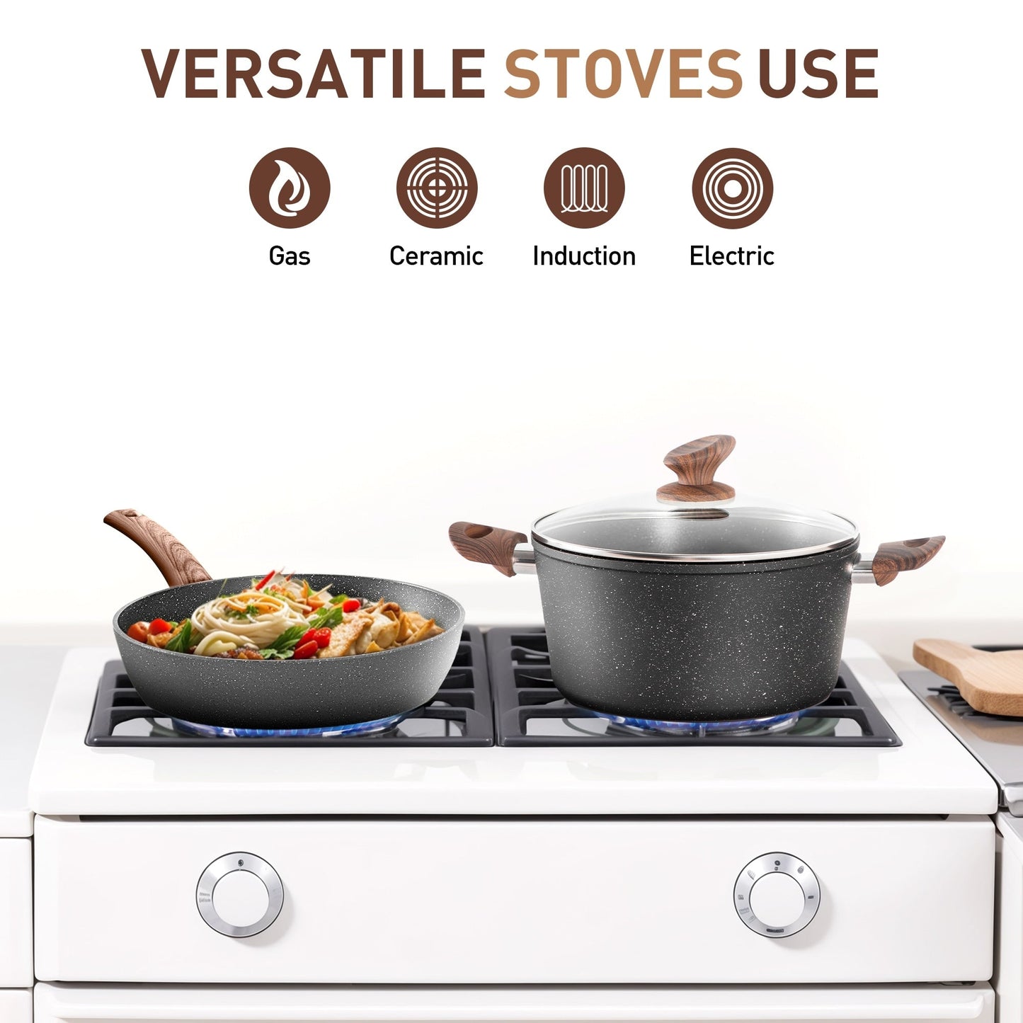 Kitchen Granite Cookware Set, Cooking Pans Set Non-Stick Pots 12/15/30-piece Set