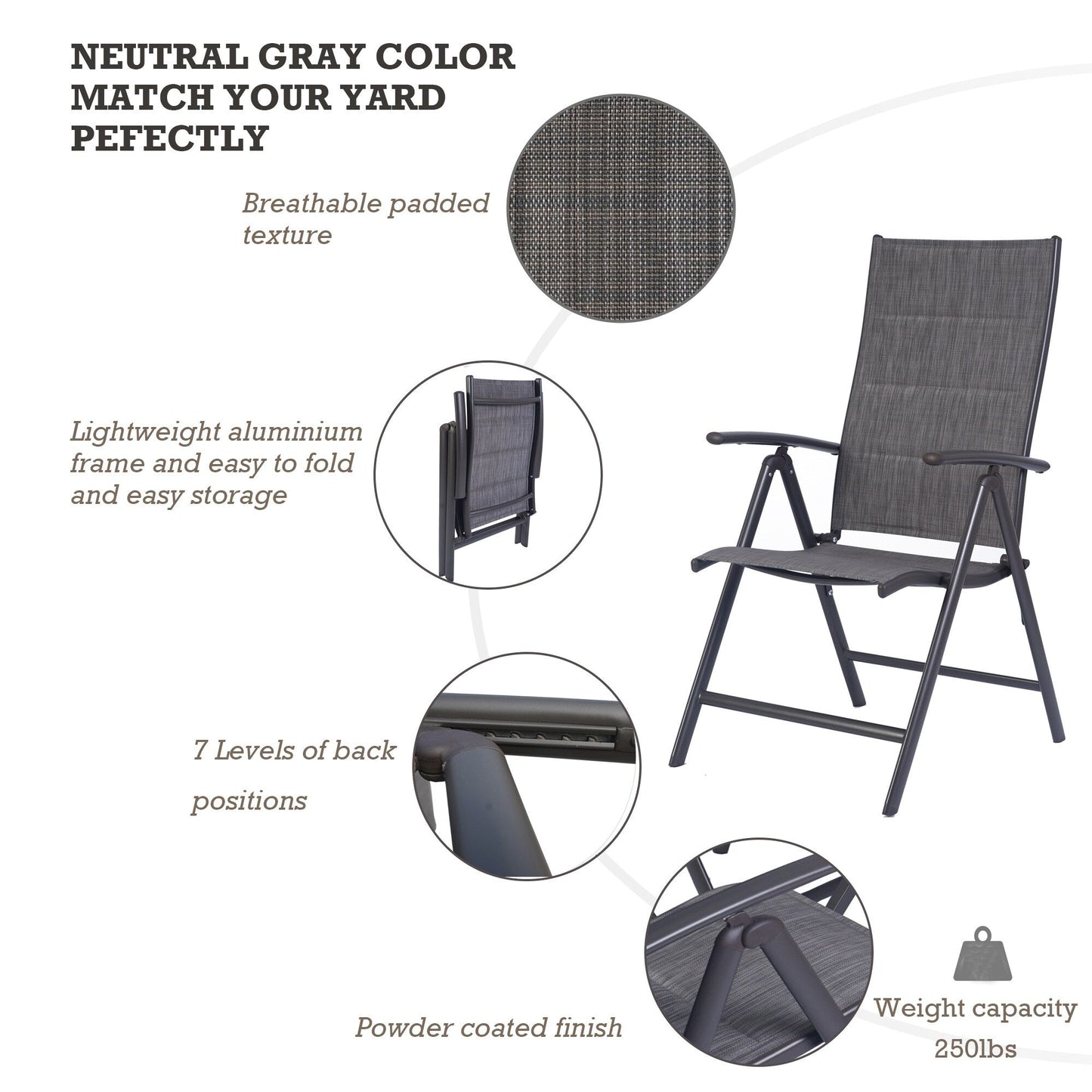 Kozyard Coolmen Outdoor Patio Dining Furniture 2-Pack Foldable Chairs
