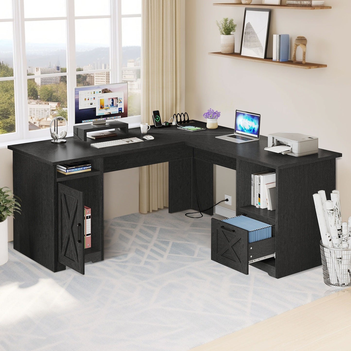 Moasis L Shaped Gaming Desk 59-Inch Computer Corner Desk with Monitor Stand