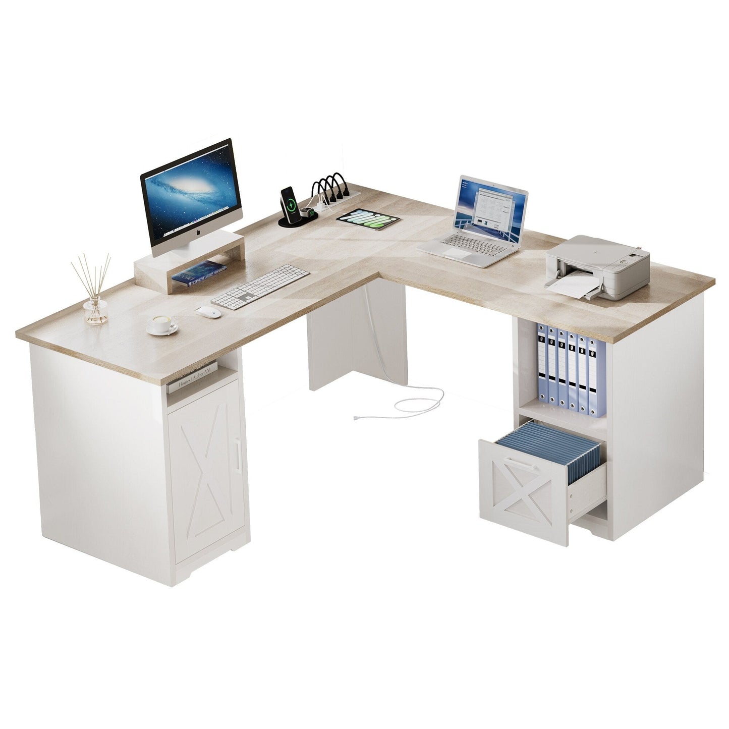 Moasis L Shaped Gaming Desk 59-Inch Computer Corner Desk with Monitor Stand