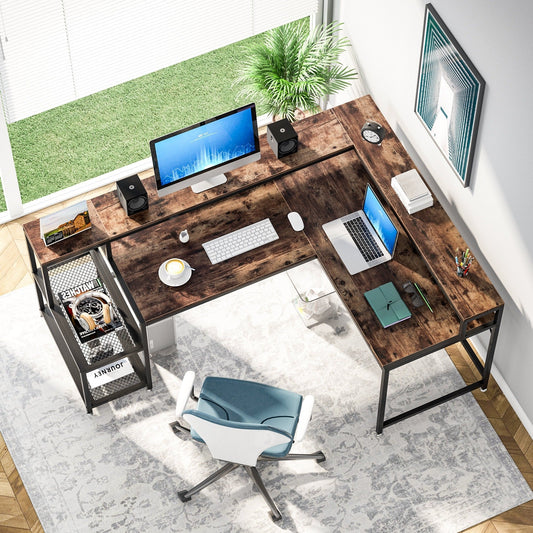 L Shaped Desk with Monitor Shelf, Reversible Corner Computer Desk for Office Home 69