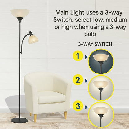 LIGHTACCENTS White Floor Lamp with Opal White Cone Shade – Standing Lamps, Torch Floor Lamps for Living Room, Bedroom...