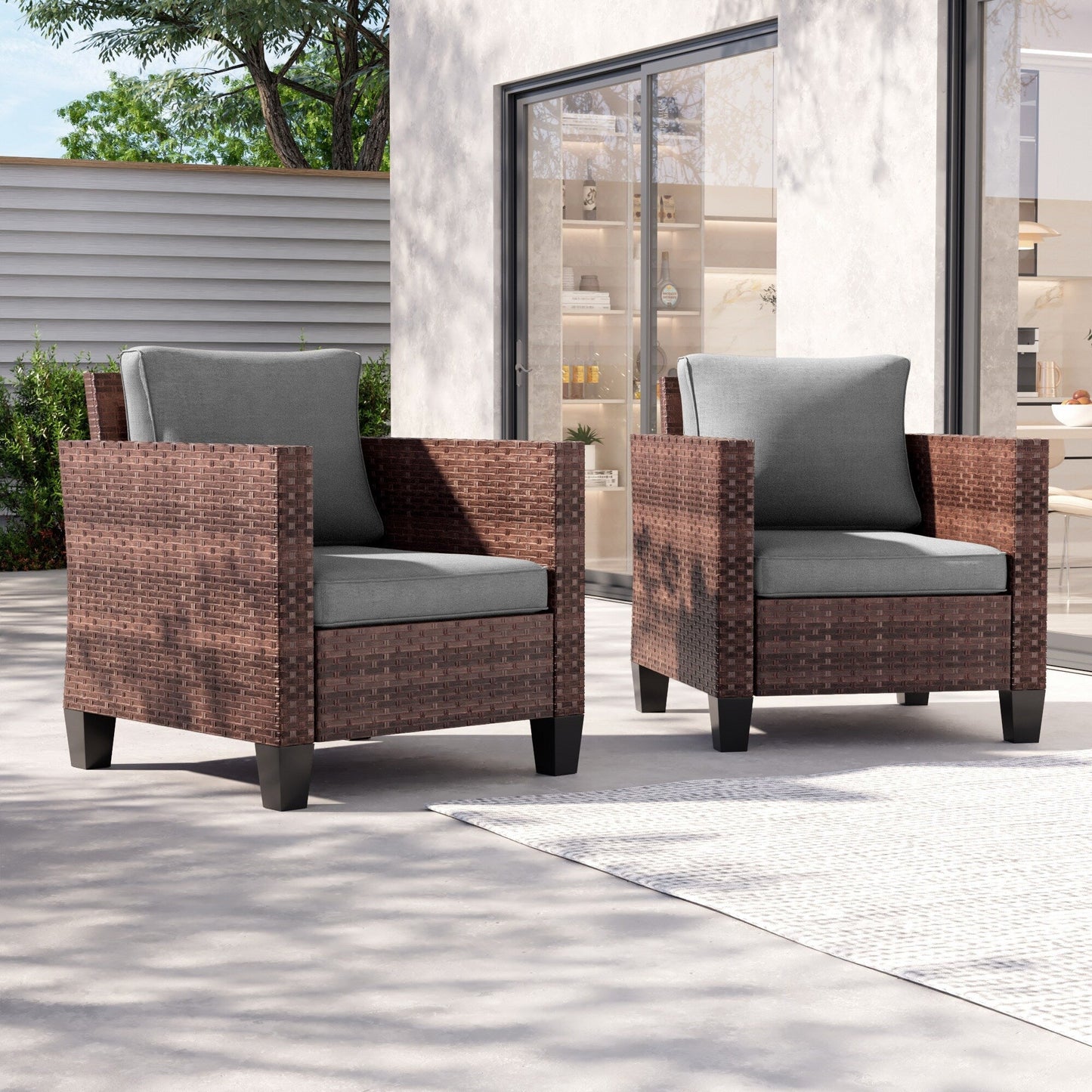 LIVOOSUN 2Pcs Outdoor Seating Sets Patio Brown Rattan Furniture Chair