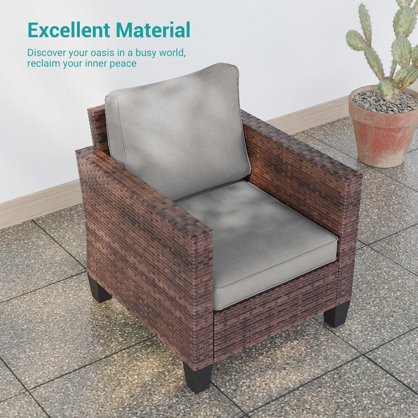 LIVOOSUN 2Pcs Outdoor Seating Sets Patio Brown Rattan Furniture Chair