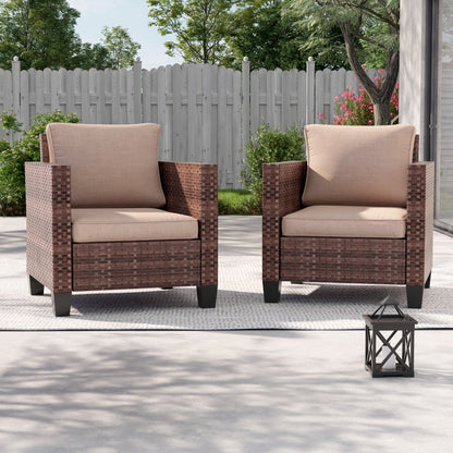 LIVOOSUN 2Pcs Outdoor Seating Sets Patio Brown Rattan Furniture Chair