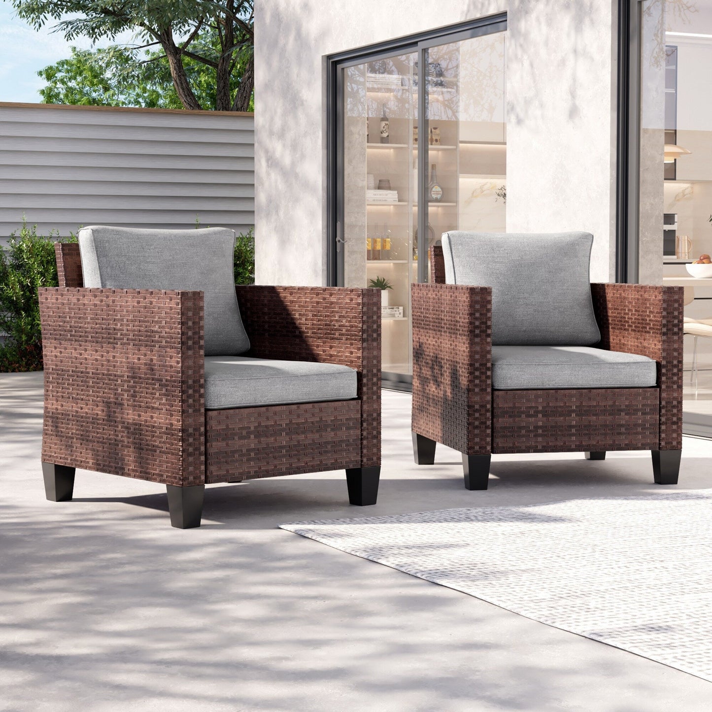LIVOOSUN 2Pcs Outdoor Seating Sets Patio Brown Rattan Furniture Chair