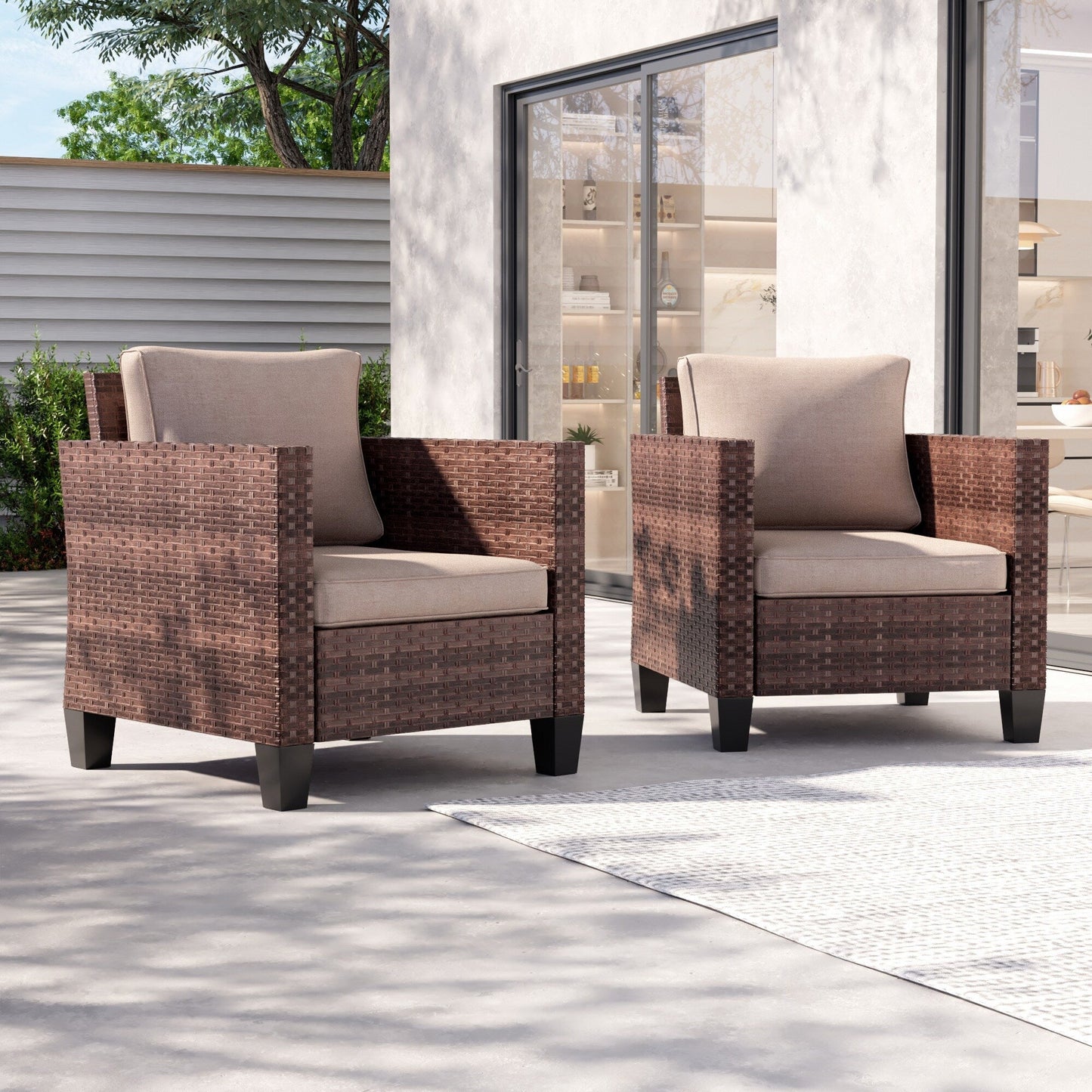 LIVOOSUN 2Pcs Outdoor Seating Sets Patio Brown Rattan Furniture Chair
