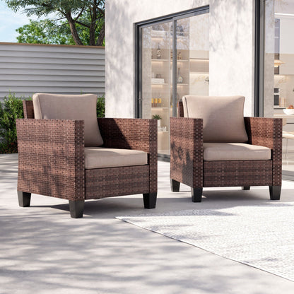 LIVOOSUN 2Pcs Outdoor Seating Sets Patio Brown Rattan Furniture Chair