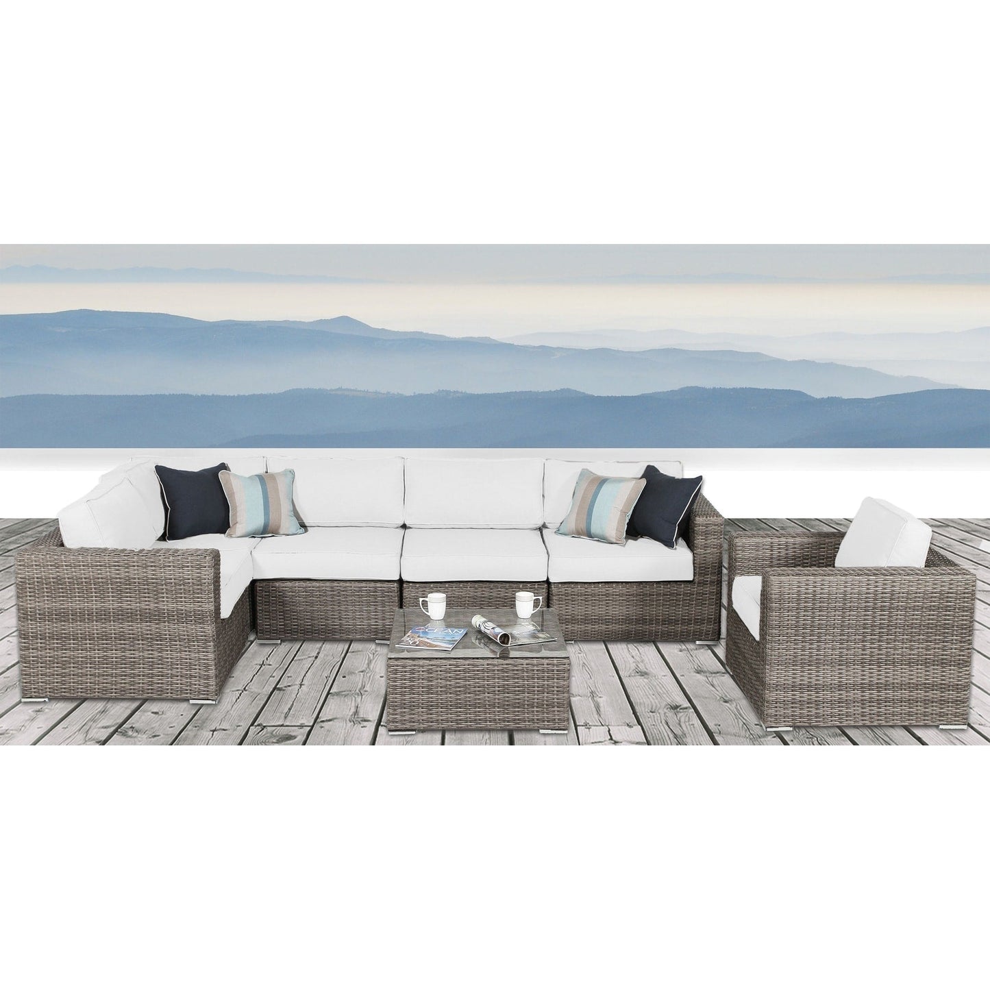 LSI 7 Piece Rattan Sunbrella Sectional Seating Group with Cushions