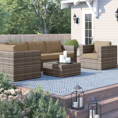 LSI 7 Piece Rattan Sunbrella Sectional Seating Group with Cushions