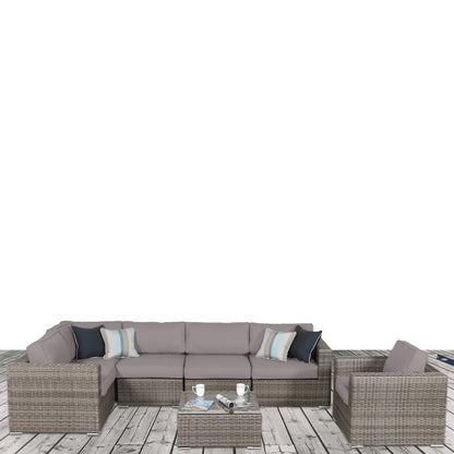 LSI 7 Piece Rattan Sunbrella Sectional Seating Group with Cushions