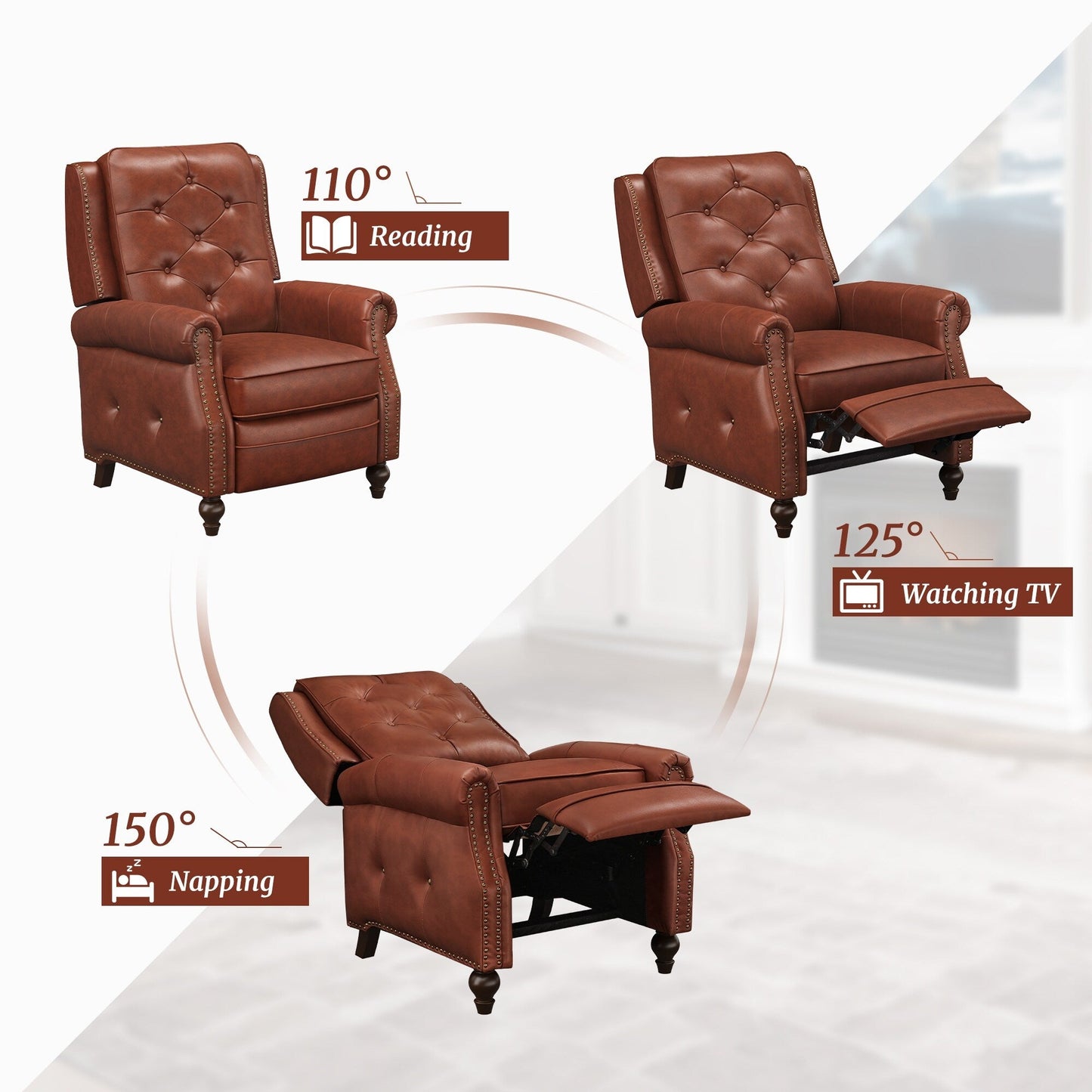 LUE BONA Leather Recliner Chair Accent Chairs for Living Room Set of 2