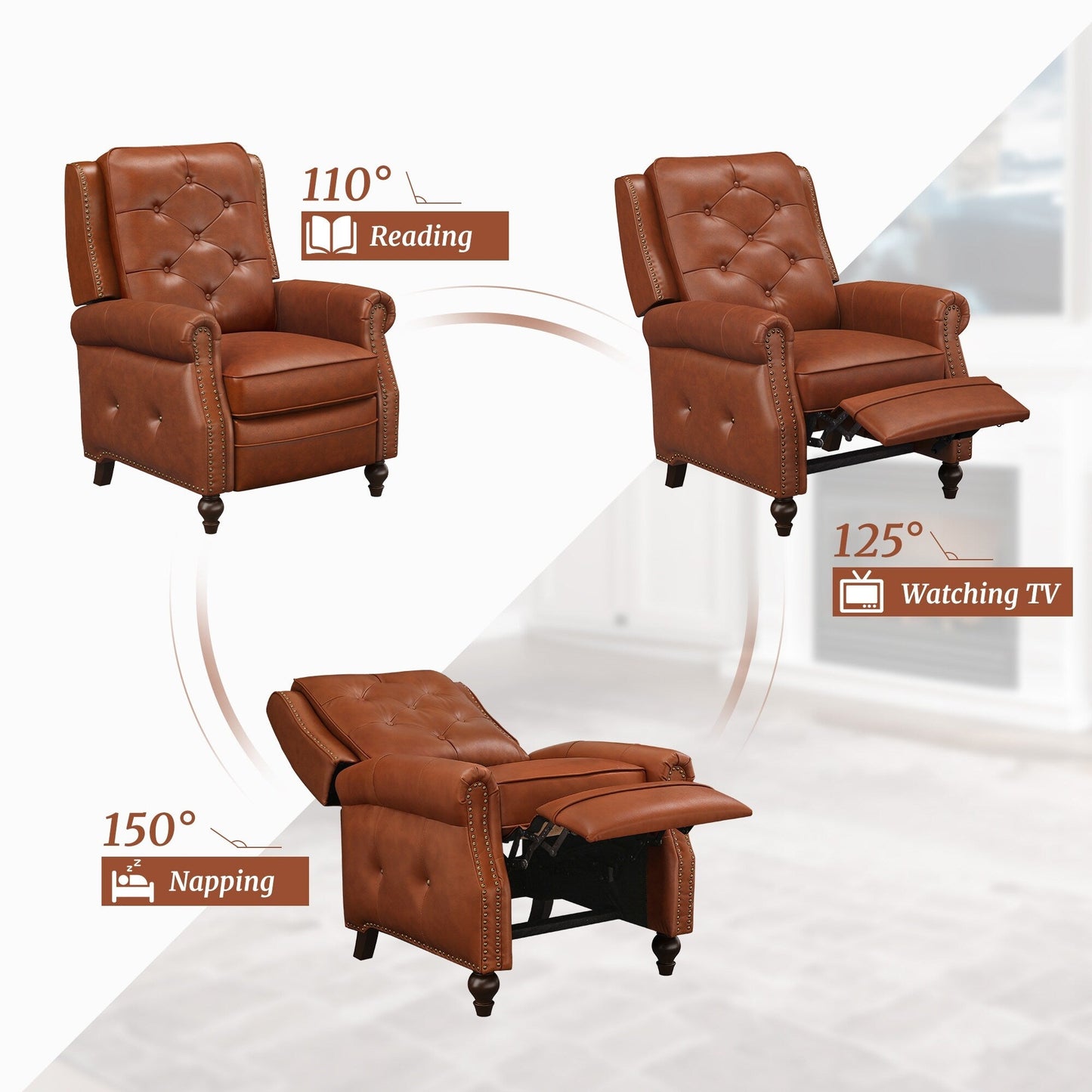 LUE BONA Leather Recliner Chair Accent Chairs for Living Room Set of 2
