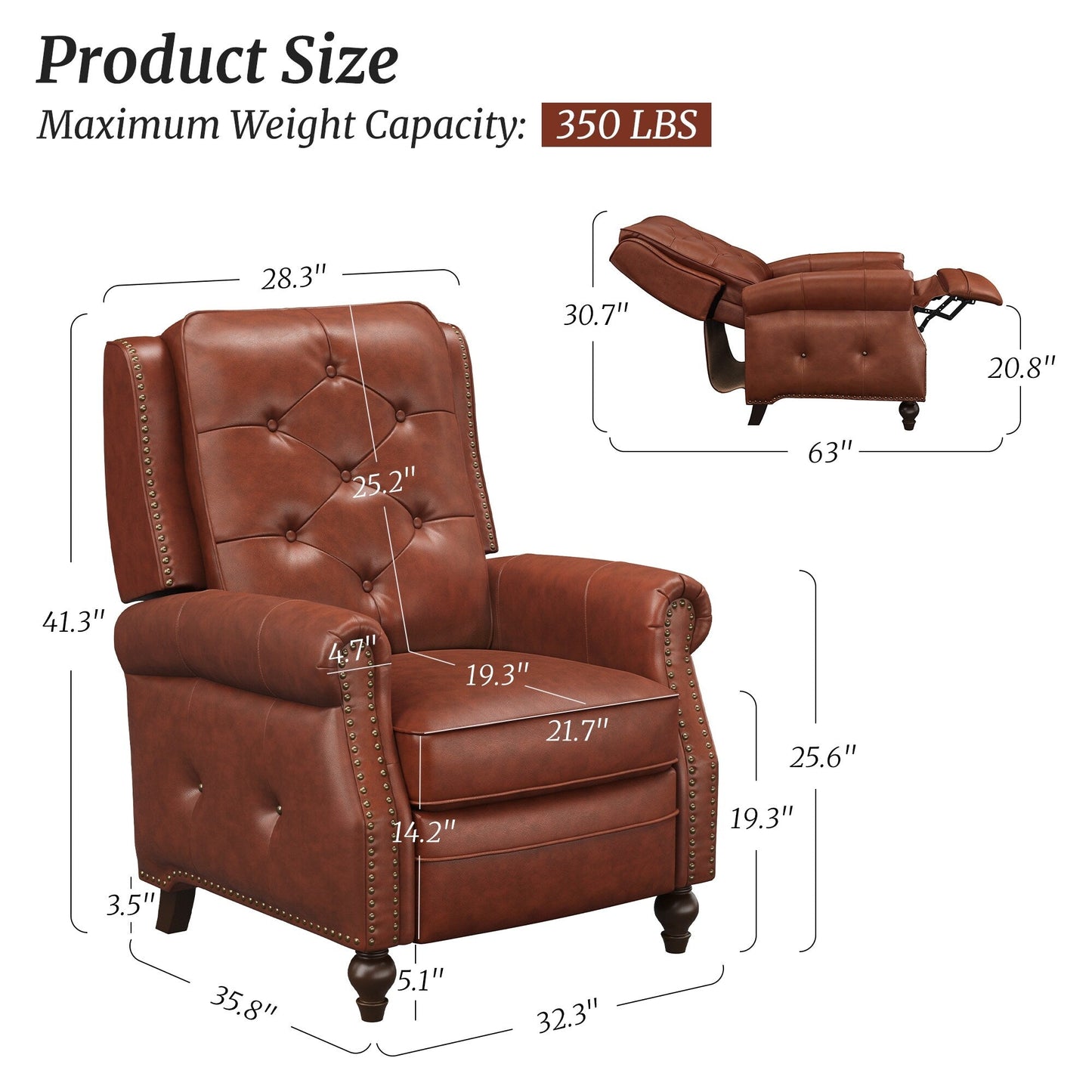 LUE BONA Leather Recliner Chair Accent Chairs for Living Room Set of 2