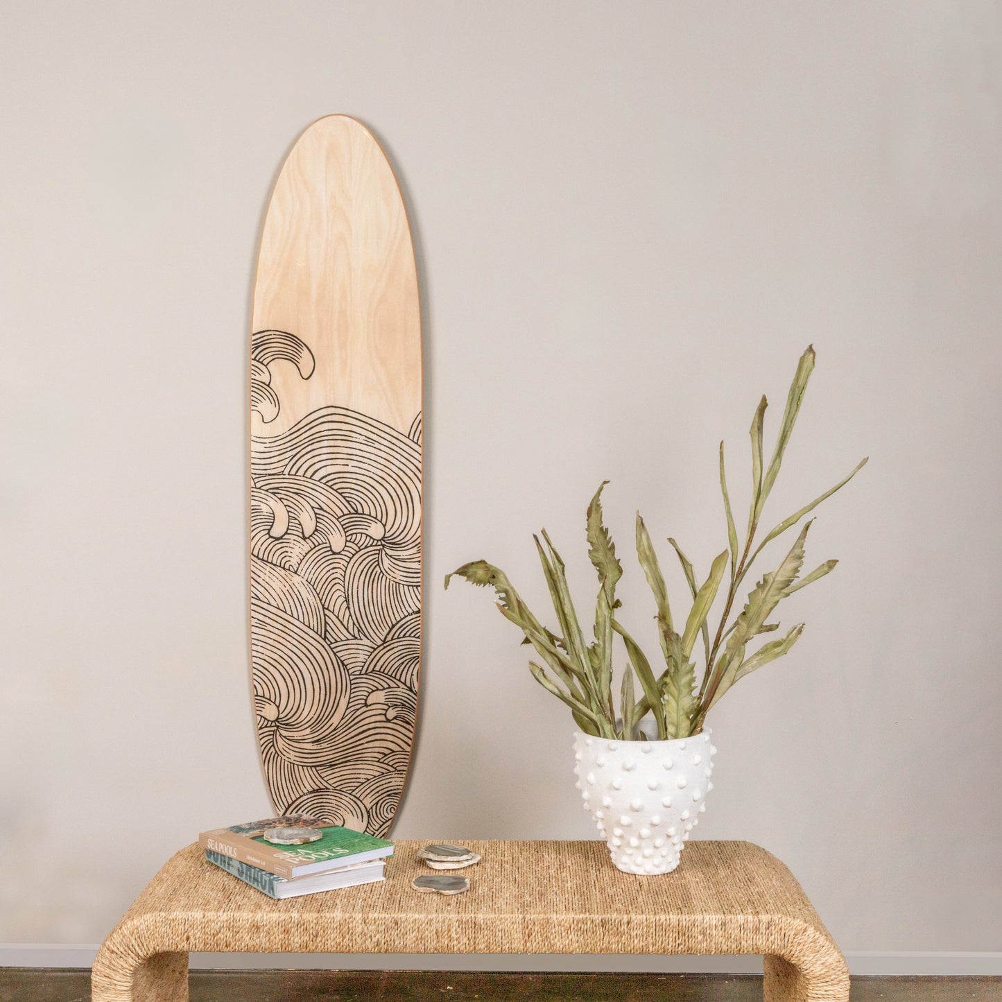 Lacquered Wood Surfboard Wall Décor