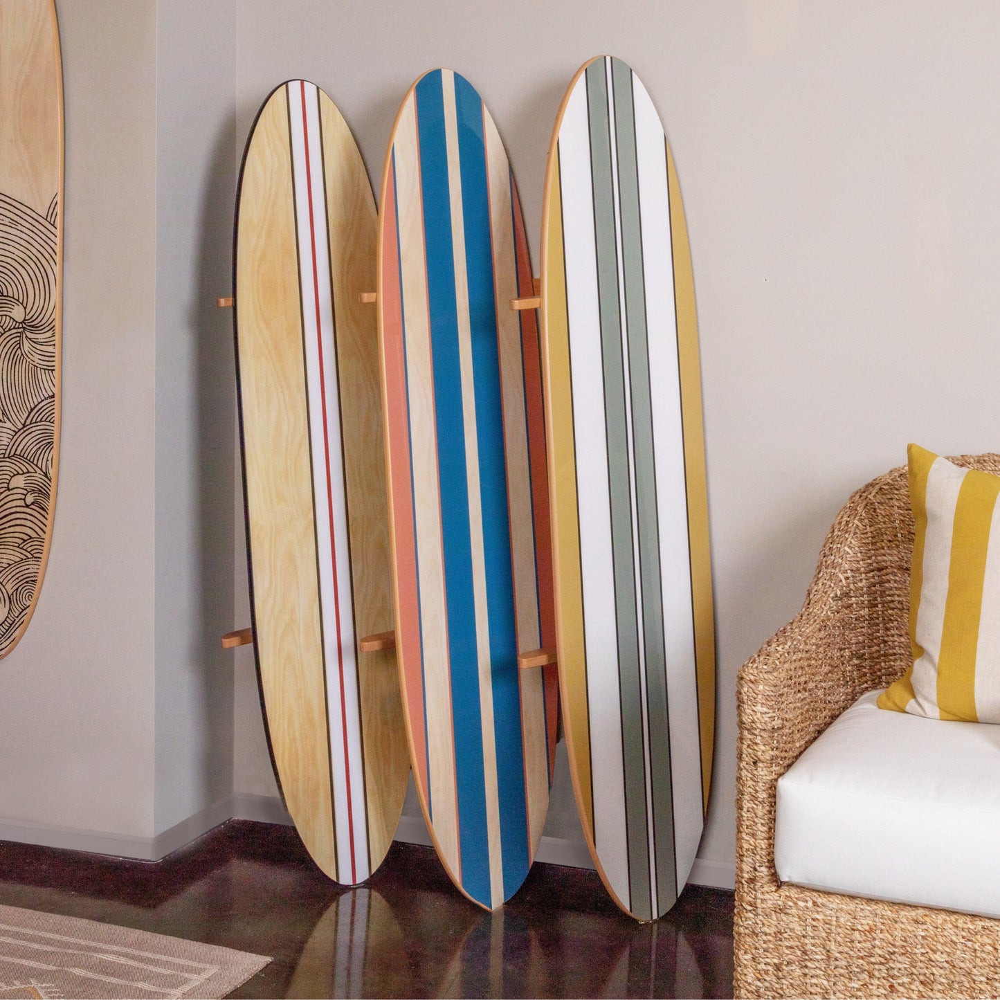 Lacquered Wood Surfboard Wall Décor