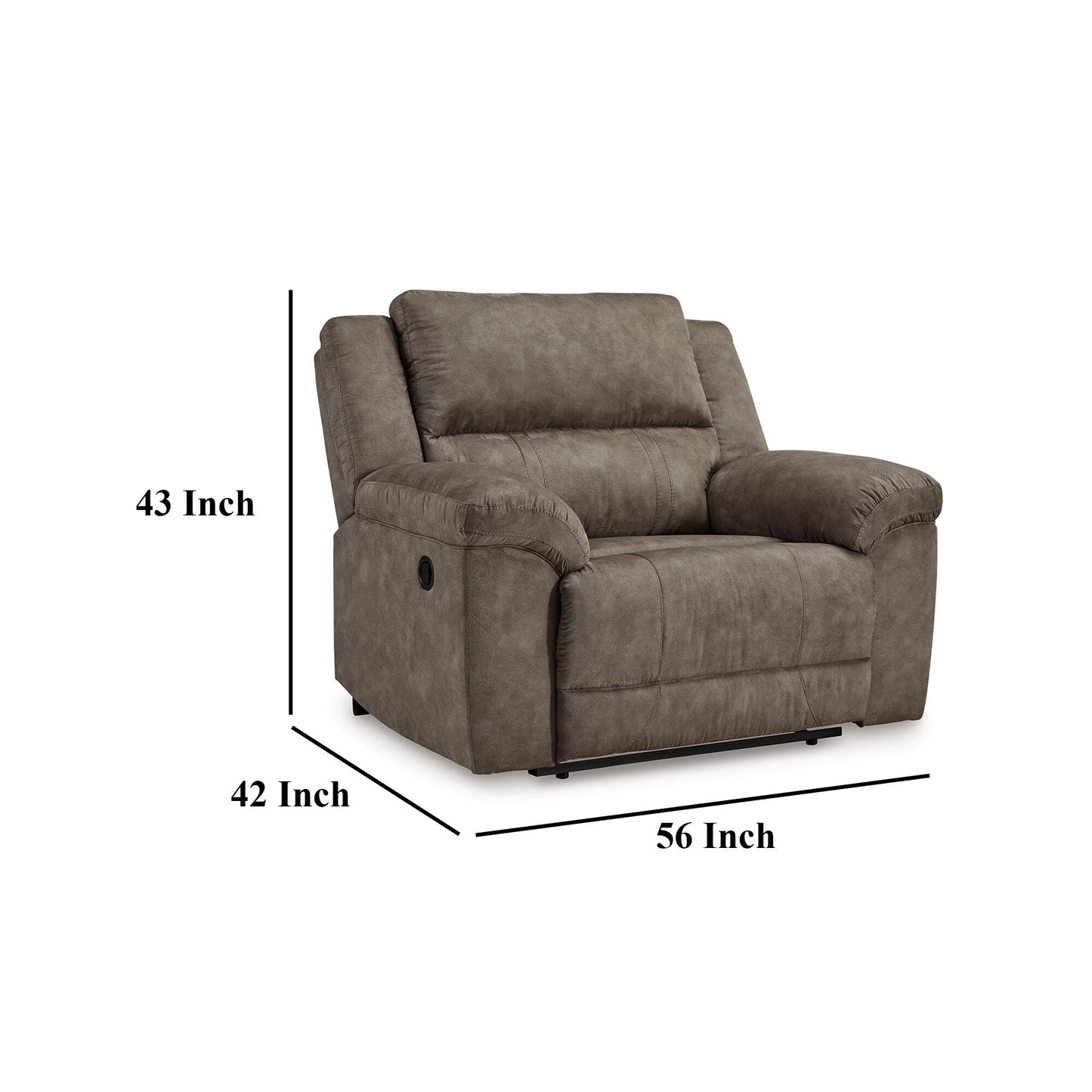 Larson Manual Recliner Oversize Chair, Brown Faux Leather, Pillow Arms