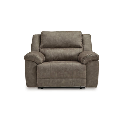 Larson Manual Recliner Oversize Chair, Brown Faux Leather, Pillow Arms