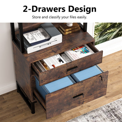 File Cabinet with 2 Drawer, Modern Filing Cabinet Printer Stand with Lock