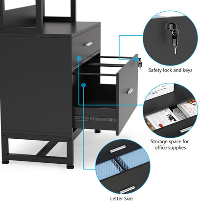 File Cabinet with 2 Drawer, Modern Filing Cabinet Printer Stand with Lock