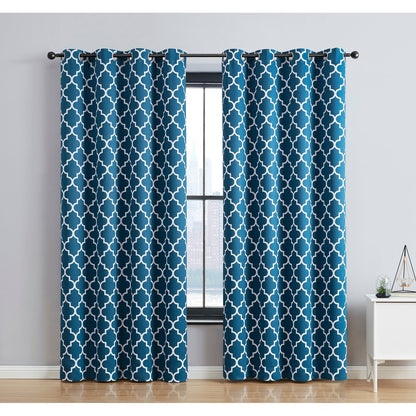 HLC.me Lattice Geometric Blackout Thermal Privacy Room Darkening Grommet Window Drapes Curtain Panels - Set of 2