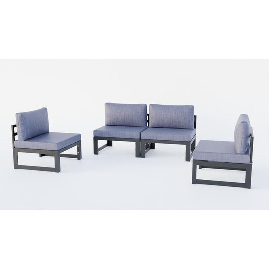 LeisureMod Chelsea 4-Piece Armless Patio Sectional Sofa Set with Cushions for Patio Porch Backyard Garden