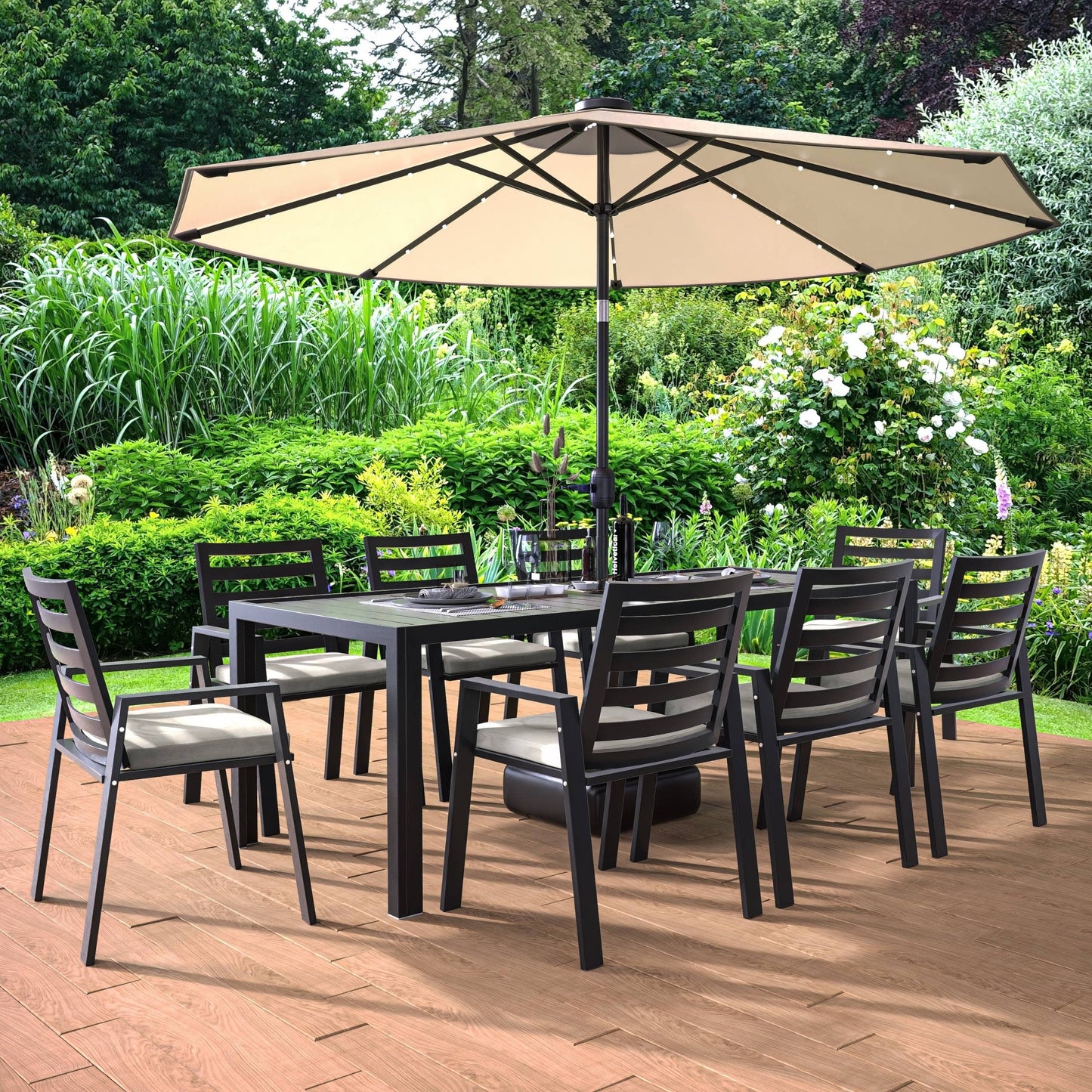 9-Piece Outdoor Dining Set in Black Aluminum Chelsea Series by LeisureMod