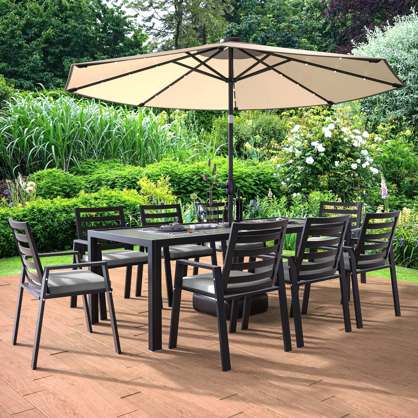 9-Piece Outdoor Dining Set in Black Aluminum Chelsea Series by LeisureMod