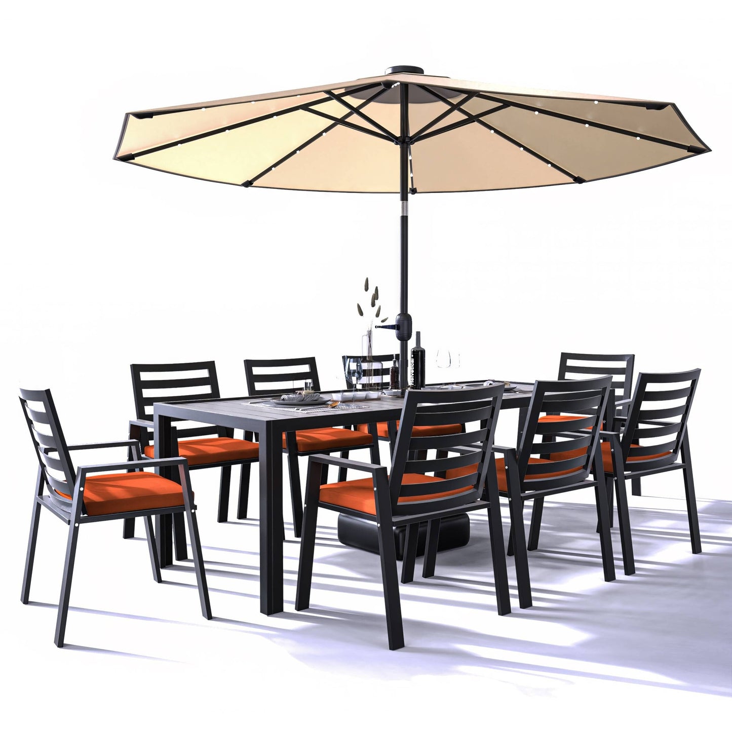 9-Piece Outdoor Dining Set in Black Aluminum Chelsea Series by LeisureMod