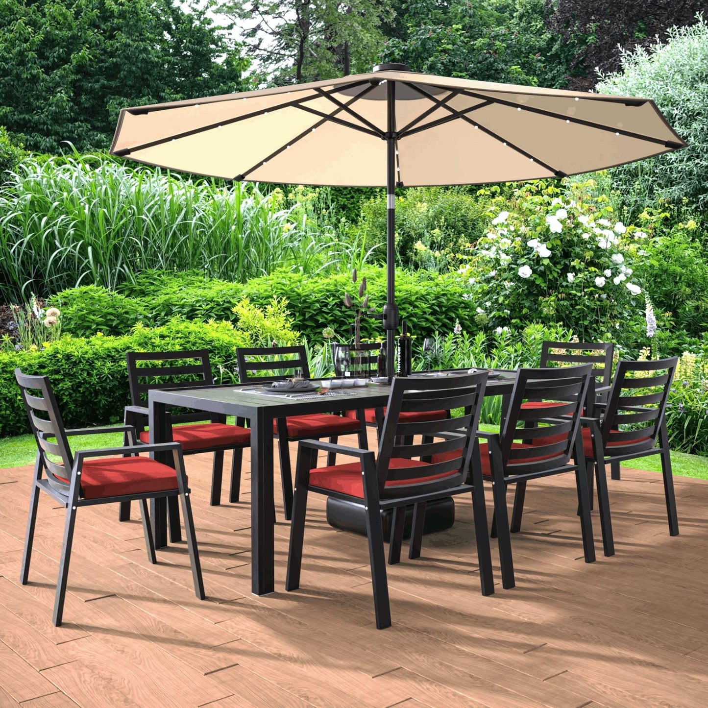 9-Piece Outdoor Dining Set in Black Aluminum Chelsea Series by LeisureMod