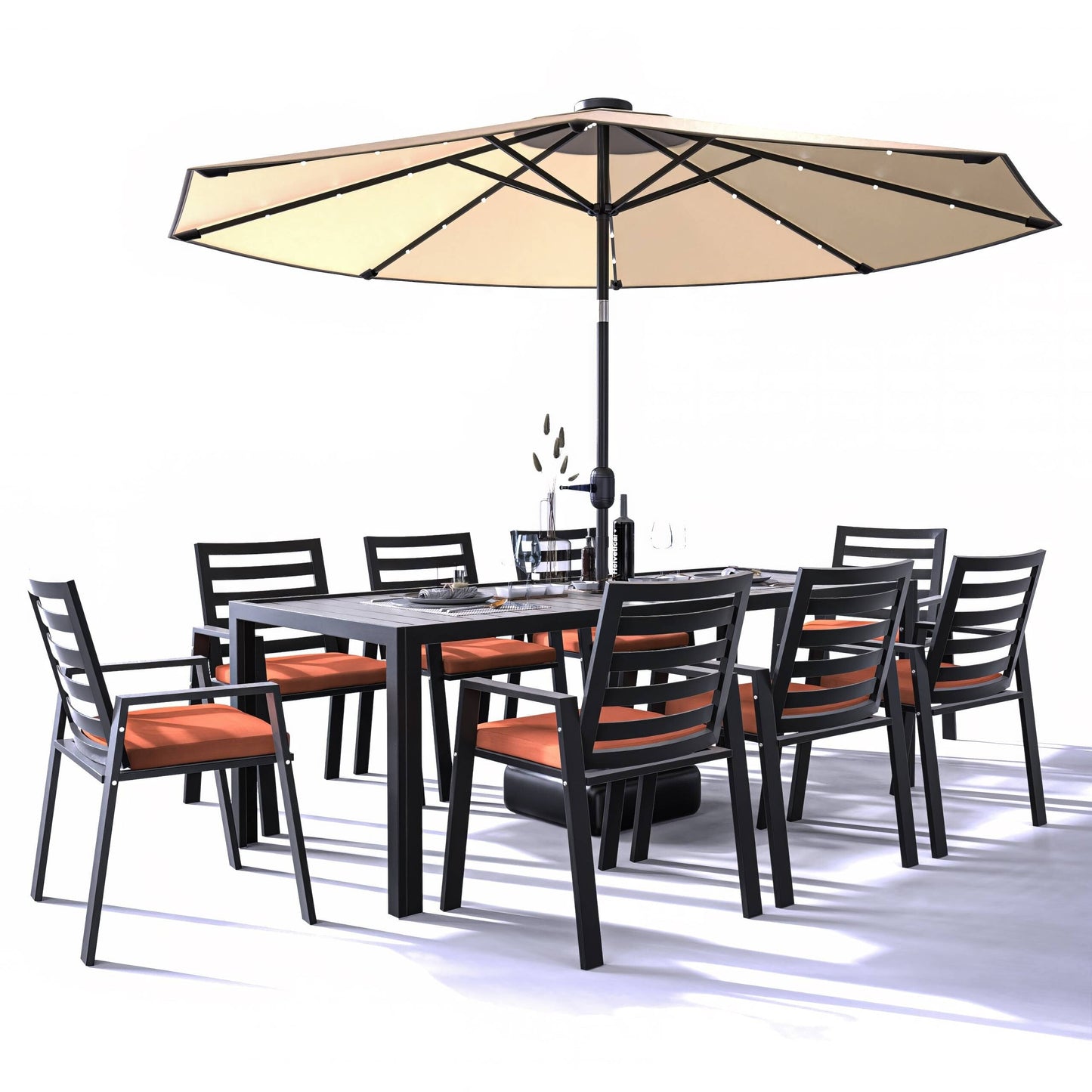 9-Piece Outdoor Dining Set in Black Aluminum Chelsea Series by LeisureMod