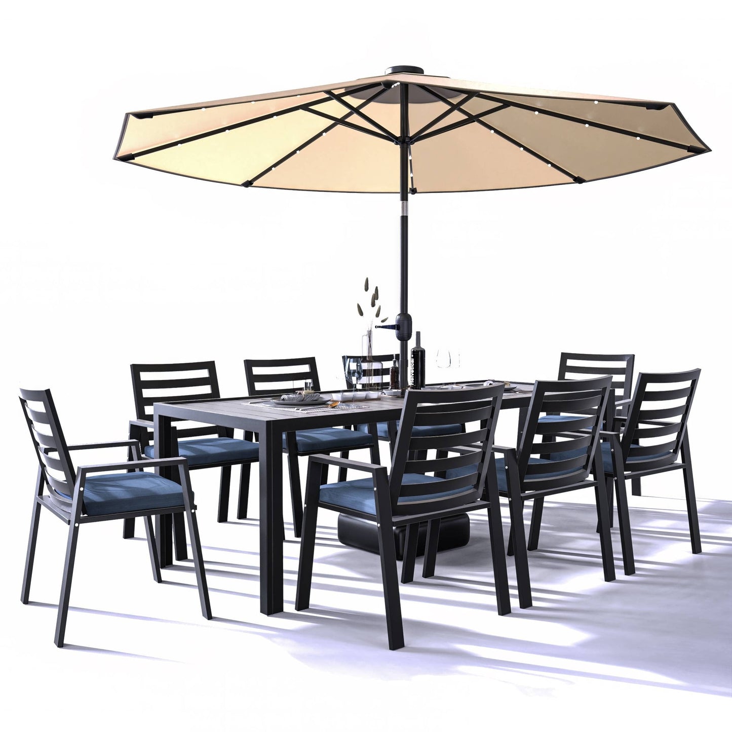 9-Piece Outdoor Dining Set in Black Aluminum Chelsea Series by LeisureMod