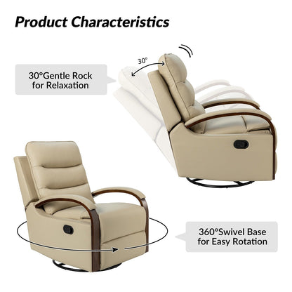 Leopold Genuine Leather Swivel Rocking Manual Recliner Chair with Wooden Arm Accents Set of 2 by HULALA HOME